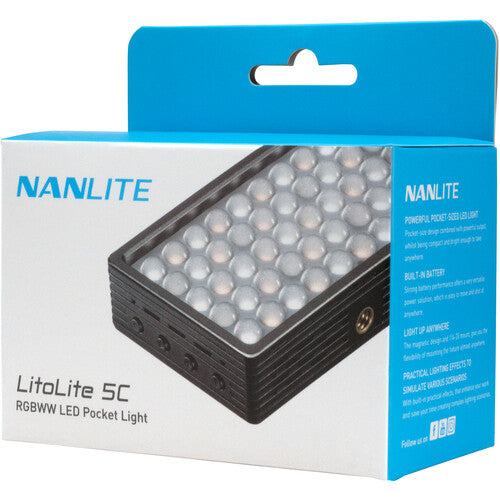 Mini Panel LED Nanlite LitoLite 5C RGBWW – Luz de Bolsillo Profesional con Efectos y Montura Magnética