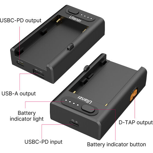 Cargador Rápido Ulanzi NP-F01 para Baterías Serie NP-F – Estación de Carga con Función Power Bank y Salida PD