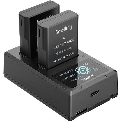 Kit de 2 Baterías SmallRig con Cargador Dual de Carga Rápida y Pantalla LCD – Energía Confiable para Fotografía y Video