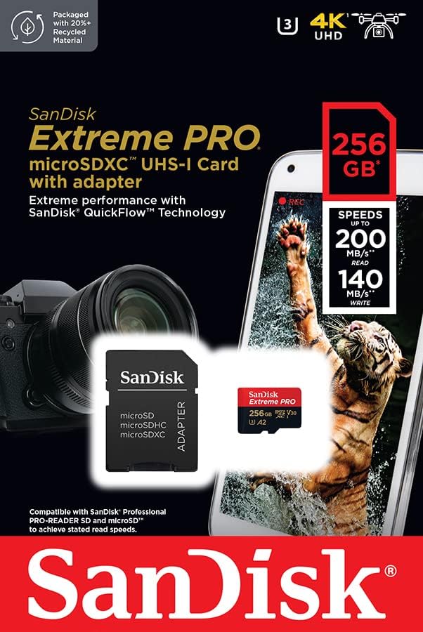 Tarjeta de Memoria MicroSDXC SanDisk Extreme Pro 256GB - 200MB/s - V30 UHS-I U3 4K UHD
