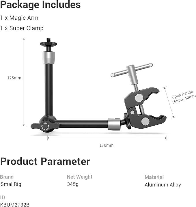 Brazo Mágico con Súper Pinza Tipo Cangrejo SmallRig | Kit de Montaje Universal