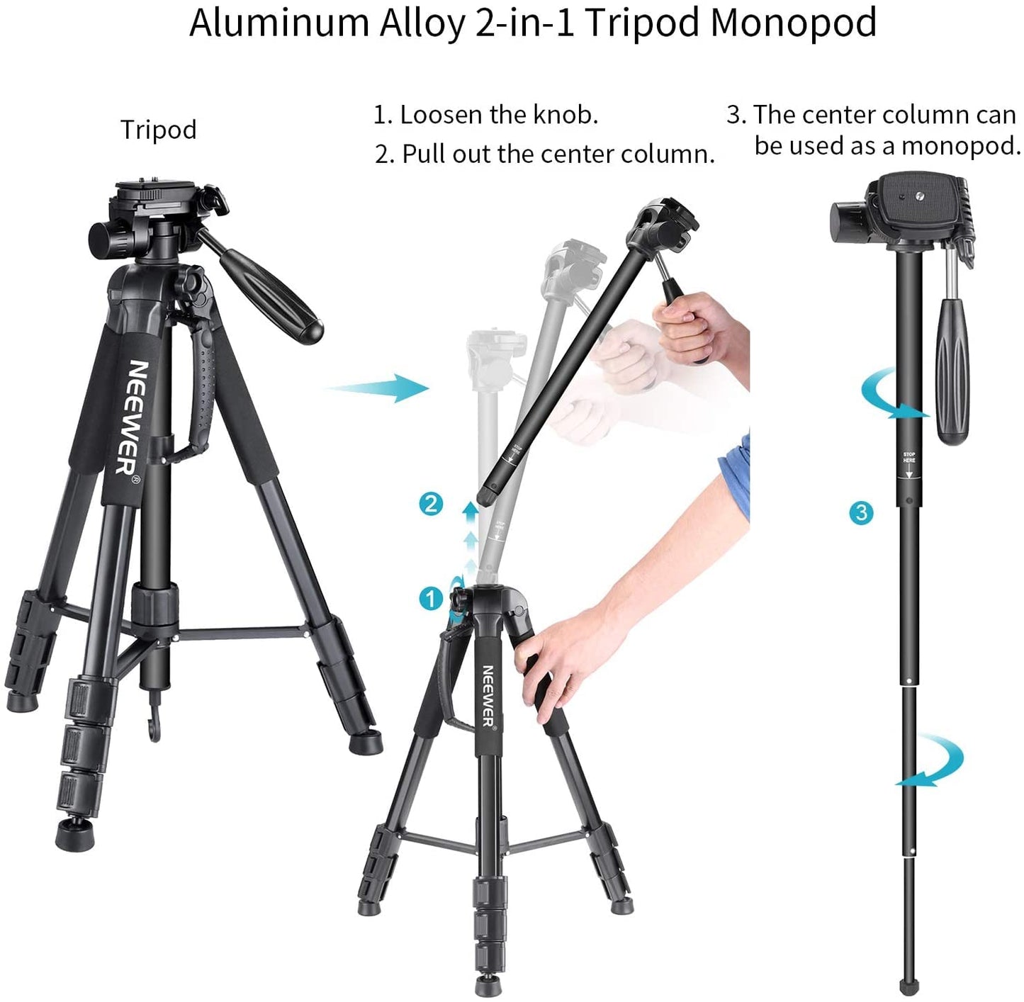 Trípode Neewer 2 en 1 Profesional de Aluminio – Soporte para Cámara con Monopié Integrado y Cabezal de Bola