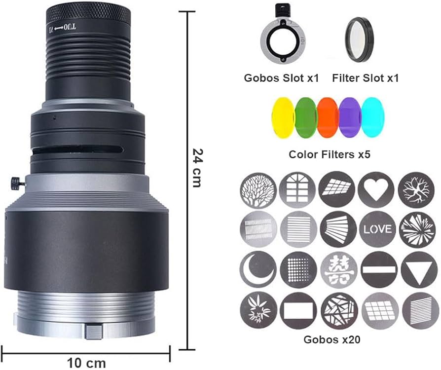 Snoot Óptico ZSYB para montura bowens | Modelador de Luz con Lente Proyector y Gobos