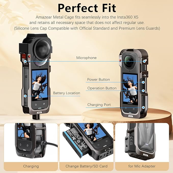 Marco Protector de Metal Amazear para Insta360 X5 | Jaula de Aluminio Premium