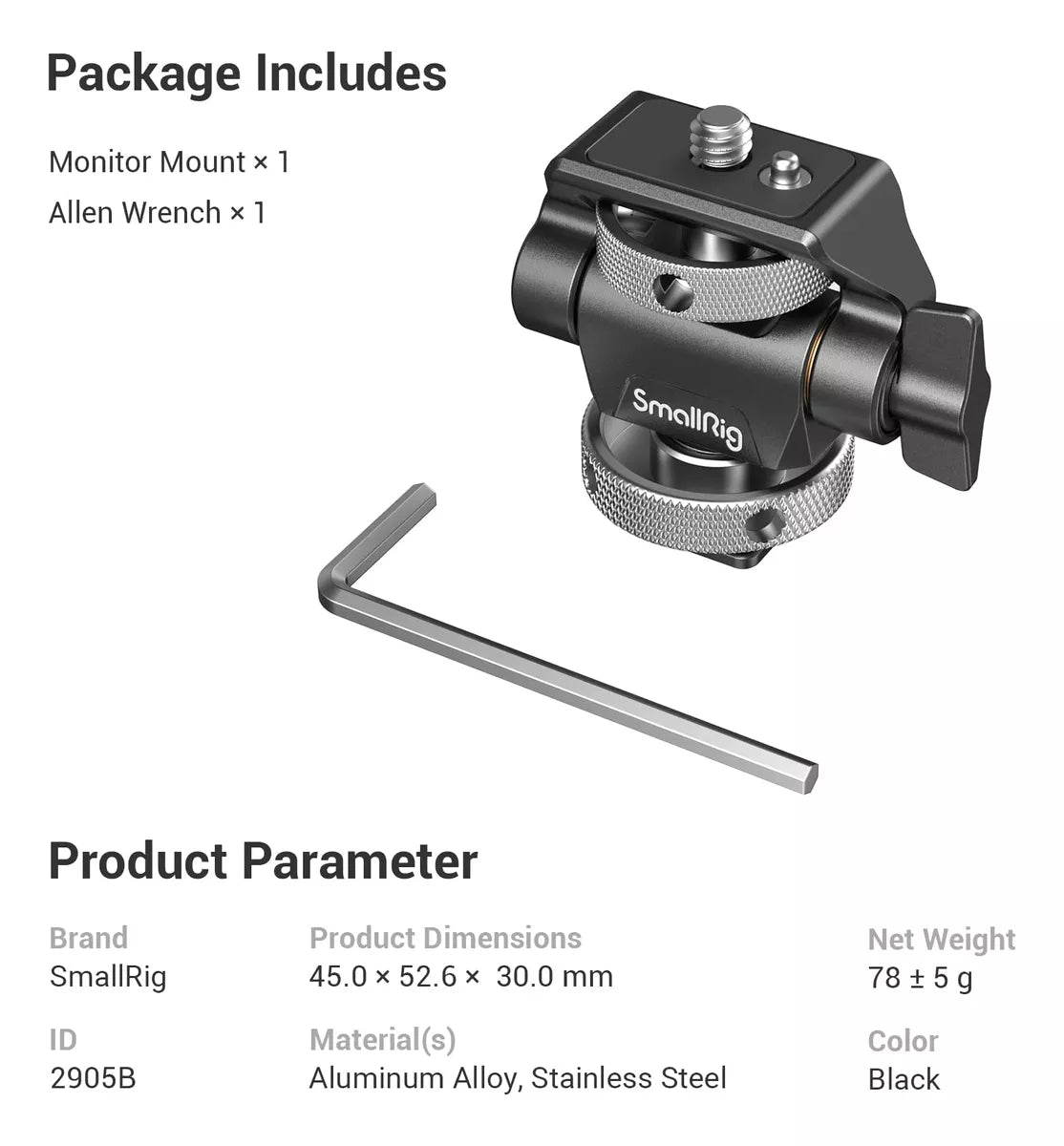 SmallRig 2905B – Soporte Adaptador de Zapata Fría a Tornillo 1/4" con Ajuste de Inclinación y Giro