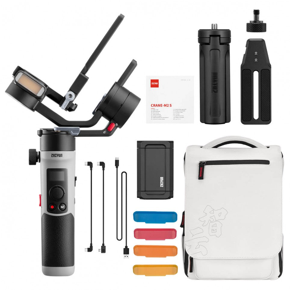 Estabilizador Zhiyun-Tech Crane M2S – Gimbal de 3 Ejes Ultra Compacto con Luz LED Integrada para Cámaras Mirrorless, Action Cams y Smartphones