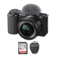 Sony ZV-E10 4K Cámara Mirrorless Lente 16-50mm f/3.5-5.6 + Memoria 64Gb de 100Mb/s + Bolso