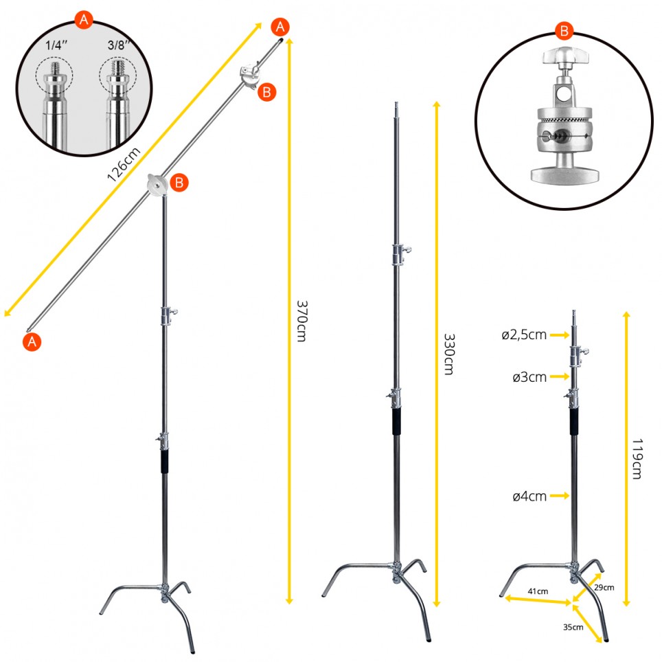 Tripode C-Stand de acero cromado con Century y 2 Galletas