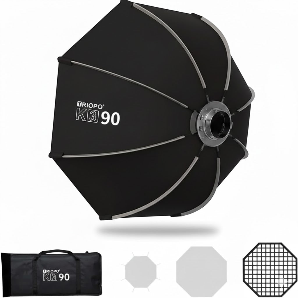Octabox Triopo 90cm Bowens K3 – Softbox Parabólico de Rápida Apertura para Iluminación Profesional