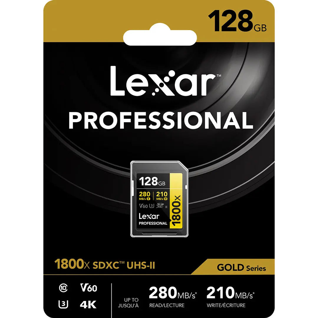Memoria Lexar Professional GOLD 128GB SDXC UHS-II (2000x) – Tarjeta de Alta Velocidad para Video 8K y Ráfagas Pro