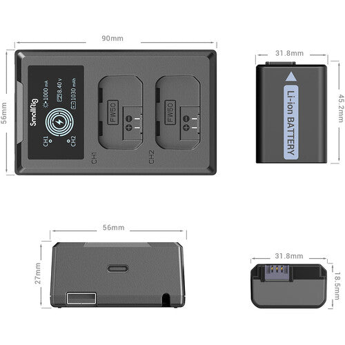 Cargador doble con 2 baterías SmallRig NP-FW50