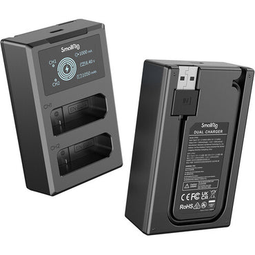 Kit de 2 Baterías SmallRig con Cargador Dual de Carga Rápida y Pantalla LCD – Energía Confiable para Fotografía y Video