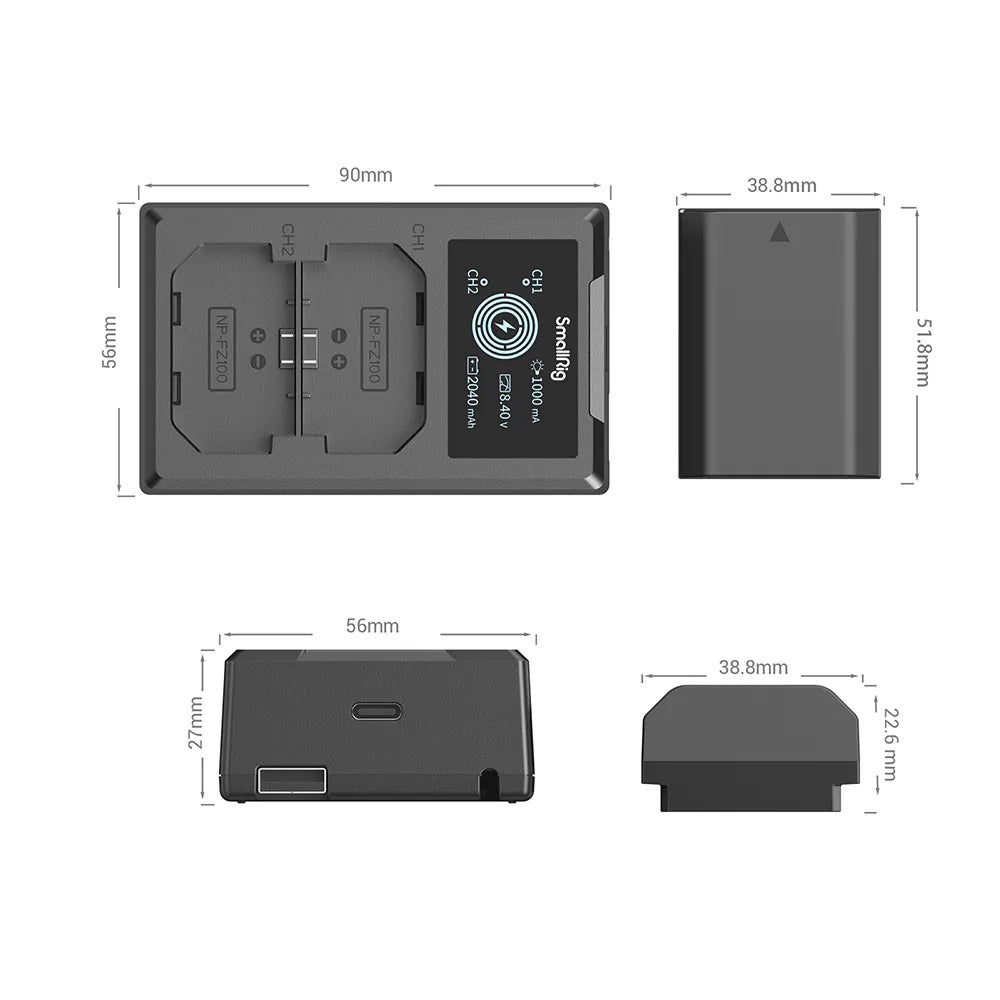 Kit de Baterías y Cargador SmallRig NP FZ100 para Cámaras Sony | Energía Profesional Ininterrumpida