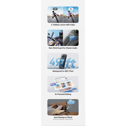 Cámara Insta360 X5 Essentials Bundle - Video 8K - Combo con Invisible Selfie Stick y Protectores de Lente