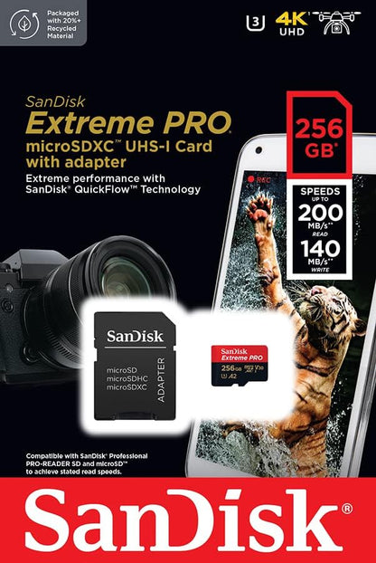 Tarjeta de Memoria MicroSDXC SanDisk Extreme Pro 256GB - 200MB/s - V30 UHS-I U3 4K UHD