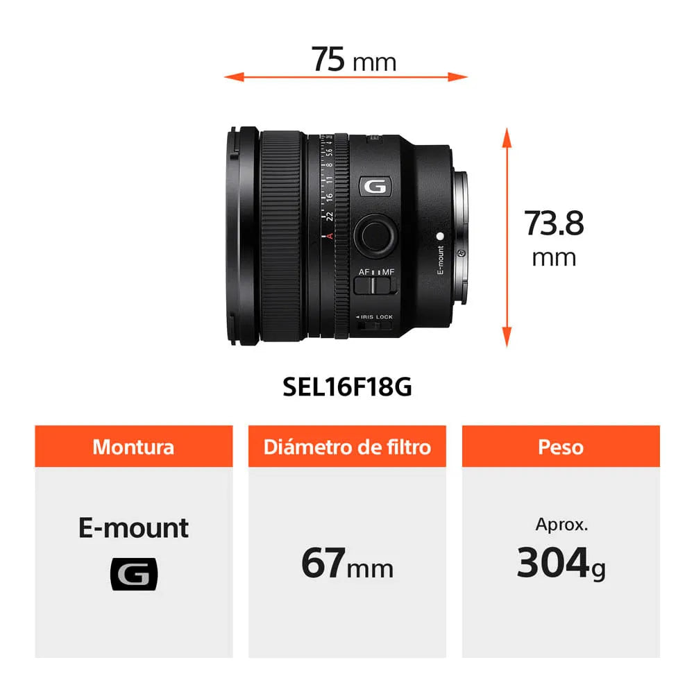 Lente Sony FE 16mm f/1.8 G - Ultra Gran Angular Profesional - Montura E Full Frame