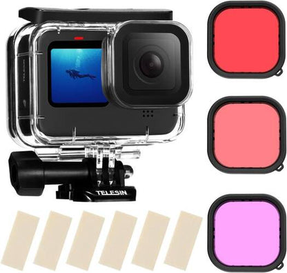 Carcasa Impermeable Telesin con Paquete de 3 Filtros de Buceo | Kit Subacuático Profesional
