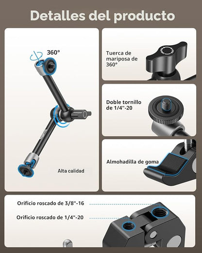 Brazo Mágico con Súper Pinza Tipo Cangrejo SmallRig | Kit de Montaje Universal