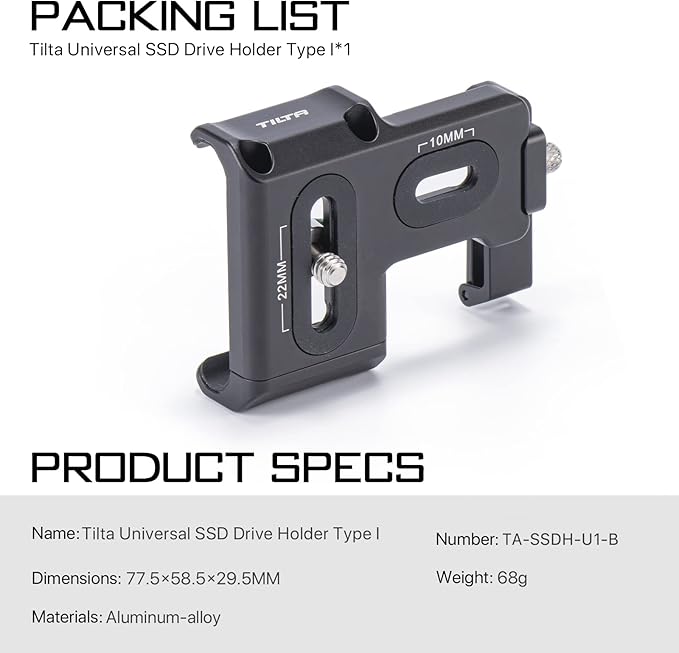 Soporte Universal Tilta para Disco Duro SSD | Soporte de Grabación Profesional para Jaulas