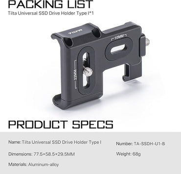 Soporte Universal Tilta para Disco Duro SSD | Soporte de Grabación Profesional para Jaulas