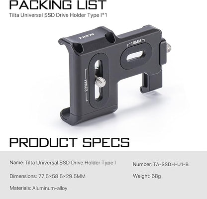 Soporte Universal Tilta para Disco Duro SSD | Soporte de Grabación Profesional para Jaulas