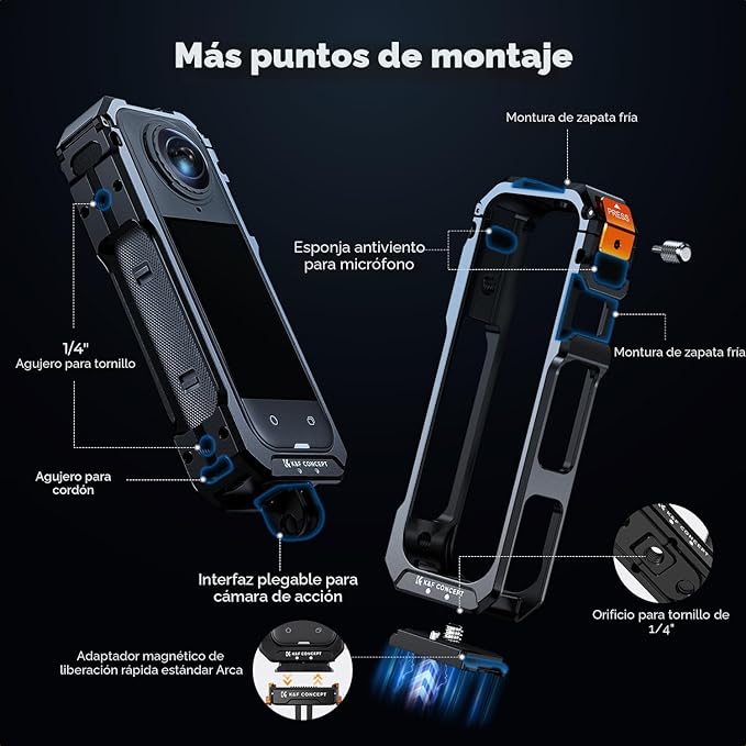 Marco Protector de Metal K y F Concept para Insta360 X5 | Jaula de Expansión de Aluminio