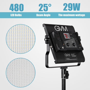 Kit de Iluminación GVM 480LS – Paneles LED Profesionales Bicolor con Control por App y Estructura de Metal