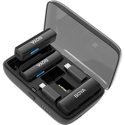 BOYA BOYALINK Sistema de Micrófono Inalámbrico 2.4GHz Todo-en-Uno para Cámaras, iPhone y Android USB-C