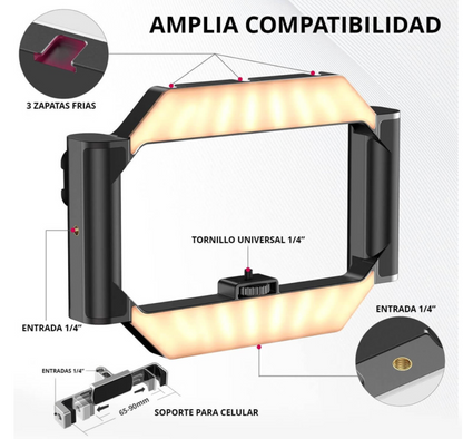 Ulanzi U-Rig Pro Video Rig – Jaula Estabilizadora para camara o celular con Iluminación LED para Creadores de Contenido