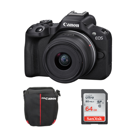 Cámara Canon EOS R50 Kit 18-45mm + Memoria 64GB Clase 10 + Estuche – EOA Tecnología