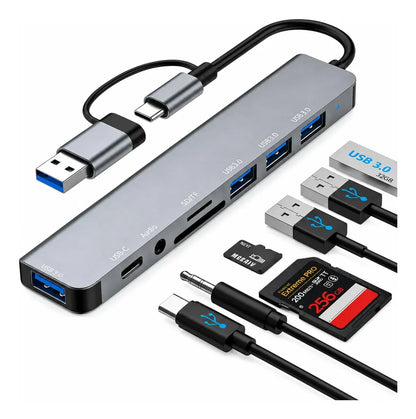 Hub USB-C 8 en 2 Multipuerto con USB 3.0 y Carga Rápida