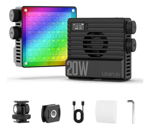 Luz LED RGB Ulanzi LE20 de 20W - Panel de Video Alta Potencia - Batería 4000mAh - 2500K-9000K