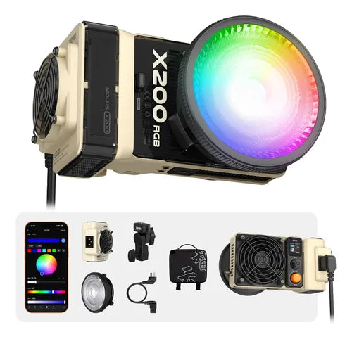 Luz LED Zhiyun MOLUS X200 RGB - Potencia 200W - Tecnología COB Full Color - Control por App ZY Vega - Iluminación Profesional Ultracompacta