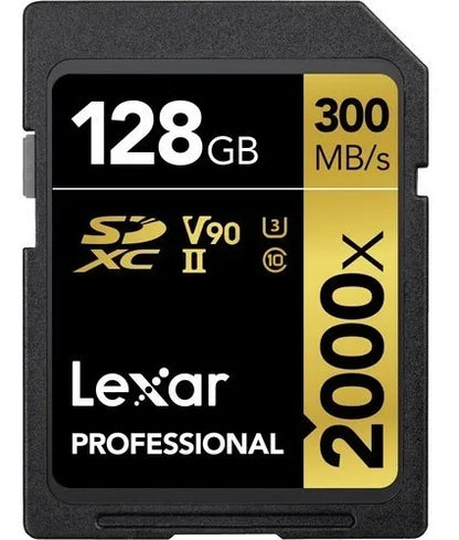 Memoria Lexar Professional GOLD 128GB SDXC UHS-II (2000x) – Tarjeta de Alta Velocidad para Video 8K y Ráfagas Pro