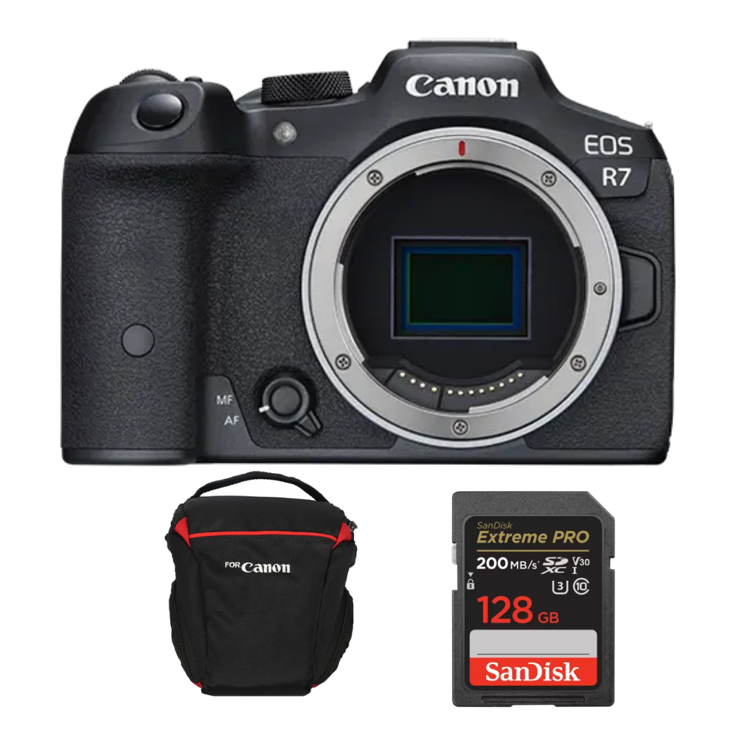Canon EOS R7 Mirrorless – Cámara Profesional APS-C Solo Cuerpo + Combo de Accesorios Pro