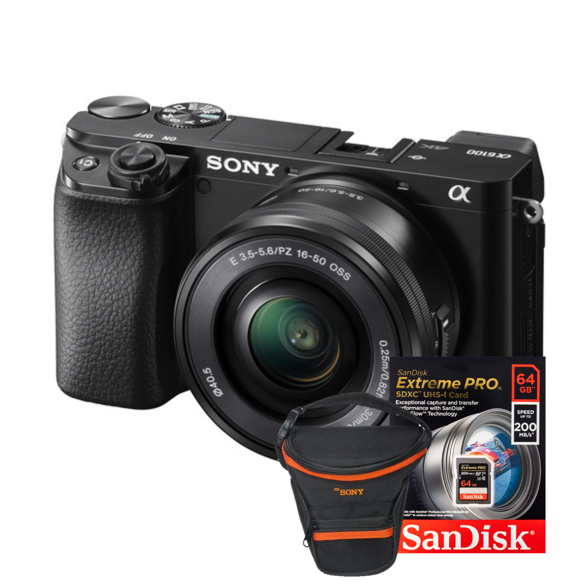 Combo Cámara Sony 6100 Kit 16-50 + Memoria 64GB+ Estuche