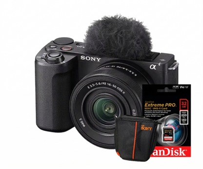 Cámara Sony ZV-E10 Kit 16-50mm | Combo Vlogging 4K con Estuche y Memoria 32GB Extreme Pro