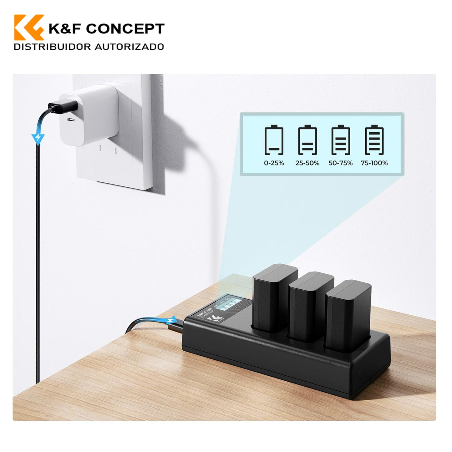 K&F Concept COMBO Kit DE 3 BATERÍAS FW50 + CARGADOR TRIPLE – ENERGÍA EXTRA PARA SONY