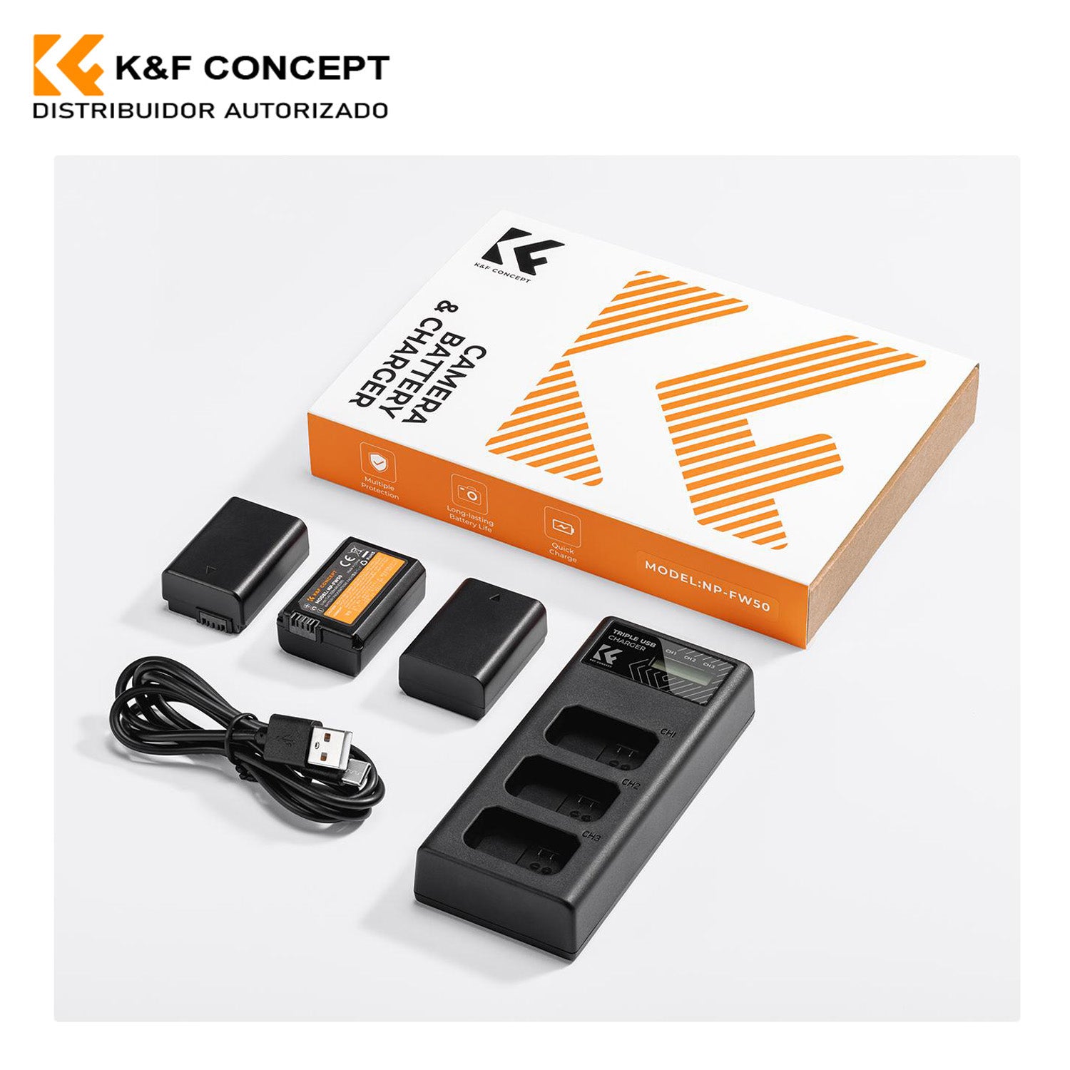 K&F Concept COMBO Kit DE 3 BATERÍAS FW50 + CARGADOR TRIPLE – ENERGÍA EXTRA PARA SONY