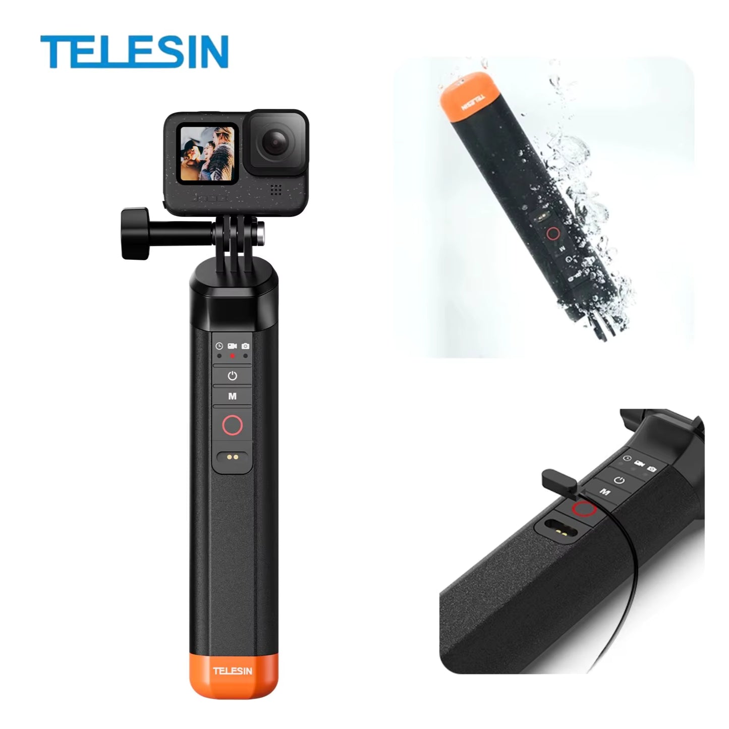 Mango Flotante Telesin con Control Remoto | Empuñadura Acuática para Cámaras de Acción