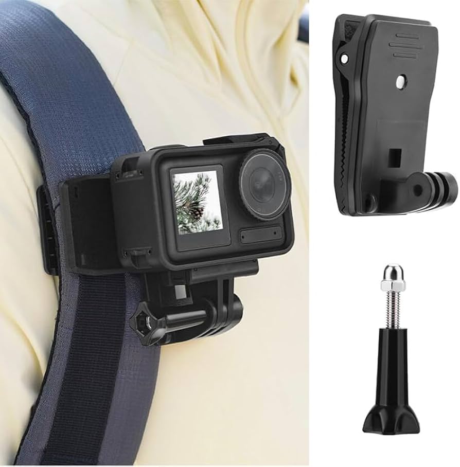 Kit de Pinza / Clip de Sujeción para Mochila Giratorio 360° con Marco Adaptador para DJI Osmo Pocket 3 / Serie Pocket