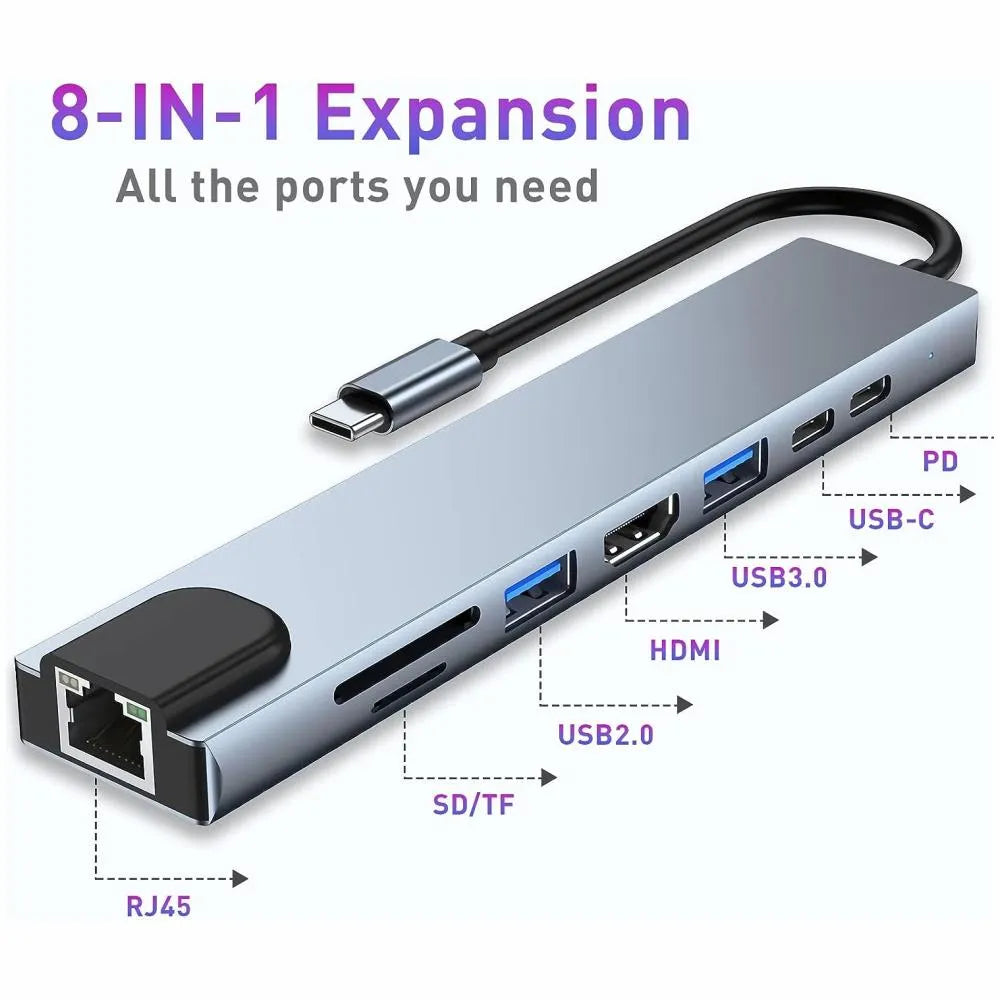 USB C Hub 8 en 1 7 en 2 7 en 1 tipo C 3,1 a 4K adaptador HDMI