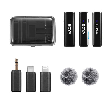 BOYA BOYALINK Sistema de Micrófono Inalámbrico 2.4GHz Todo-en-Uno para Cámaras, iPhone y Android USB-C