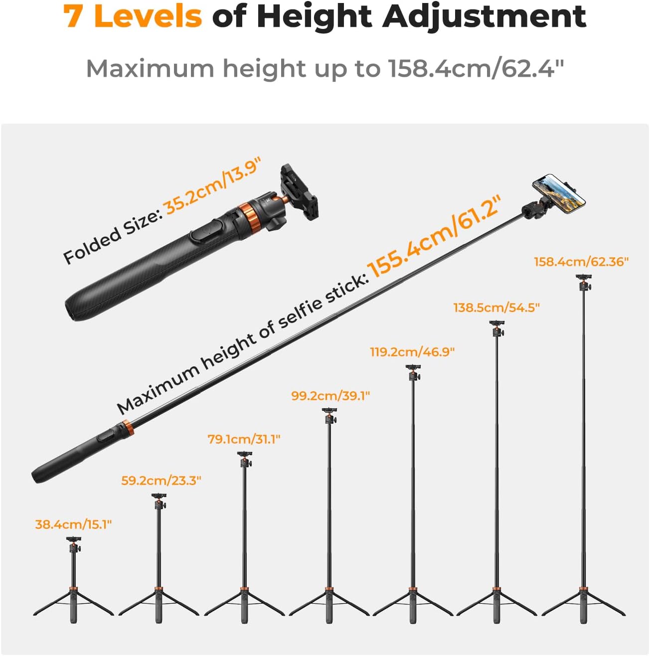 K&F Concept Trípode para Selfies con Teléfono MS08 – Selfie Stick con Control Bluetooth + Combo (Accesorios)