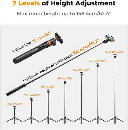 K&F Concept Trípode para Selfies con Teléfono MS08 – Selfie Stick con Control Bluetooth + Combo (Accesorios)