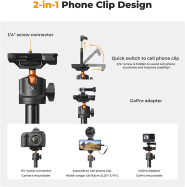 K&F Concept Trípode para Selfies con Teléfono MS08 – Selfie Stick con Control Bluetooth + Combo (Accesorios)
