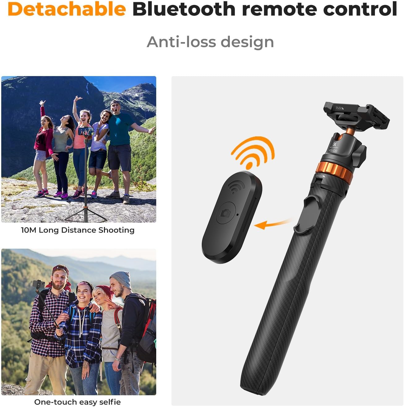 K&F Concept Trípode para Selfies con Teléfono MS08 – Selfie Stick con Control Bluetooth + Combo (Accesorios)
