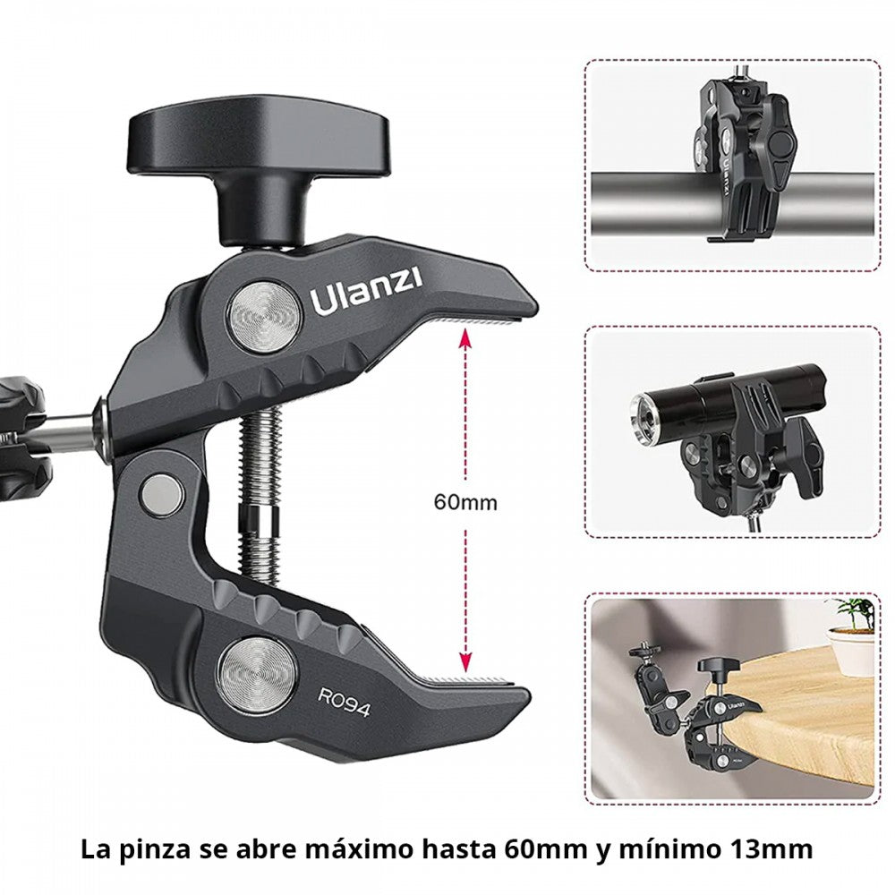 Ulanzi R094 Super Clamp con Brazo Mágico - Soporte de Montaje Multi-Funcional Pro