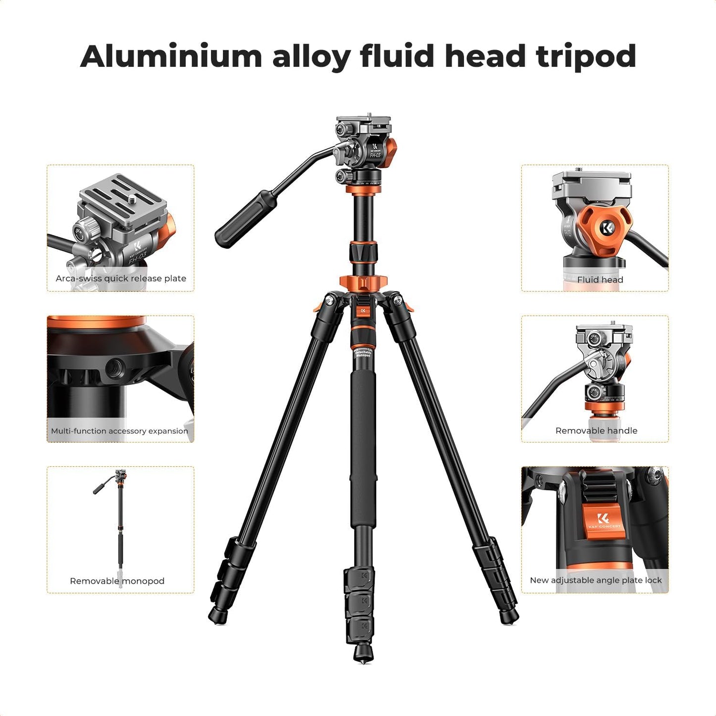 Trípode de COMBO Aluminio O234A7 + FH - 03 – Capacidad 5 kg | Profesional y Liviano