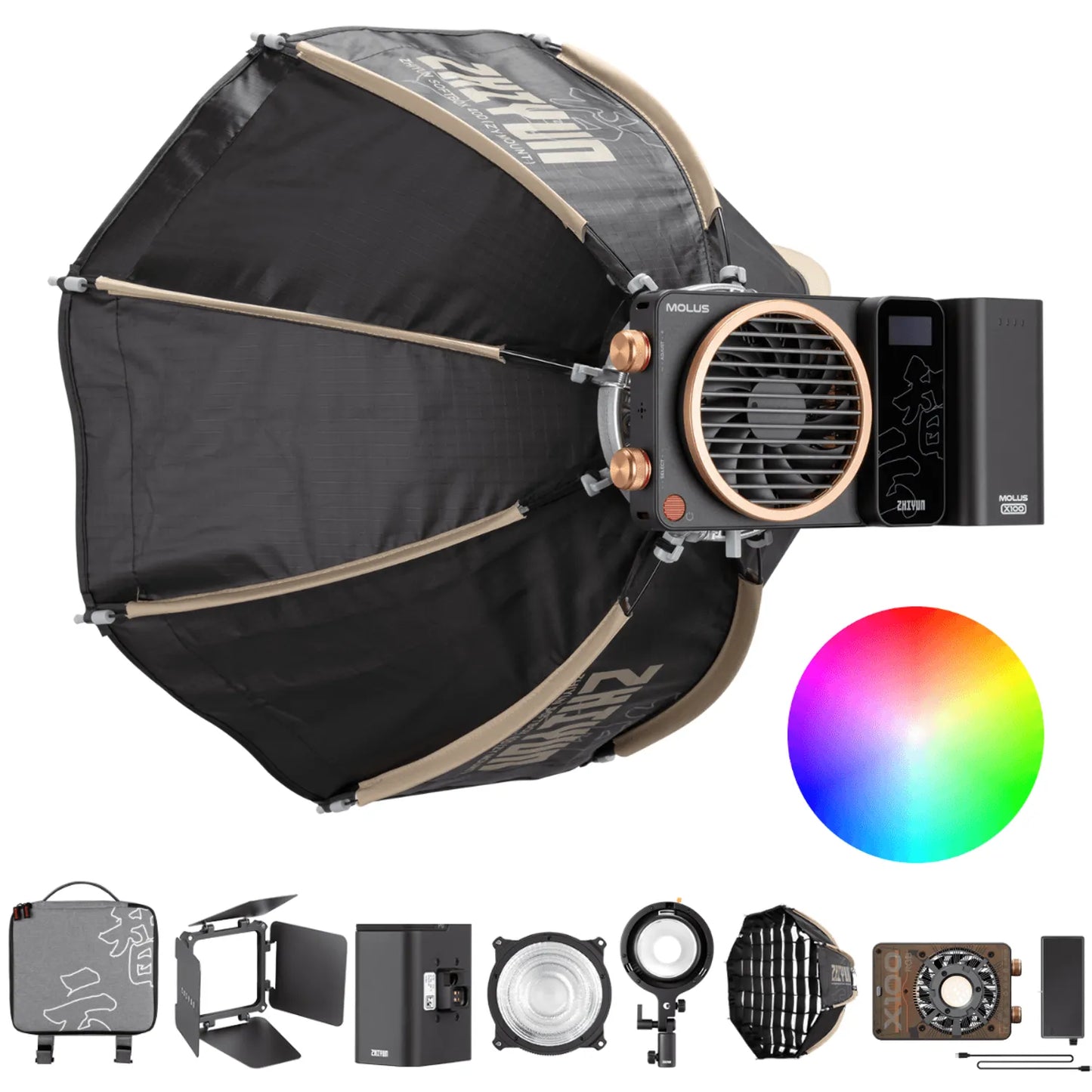 Foco LED COB Portátil Zhiyun MOLUS X100 Pro Combo (100W)